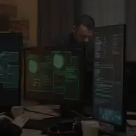 Developer working on secure and scalable web application with coding interface on screen